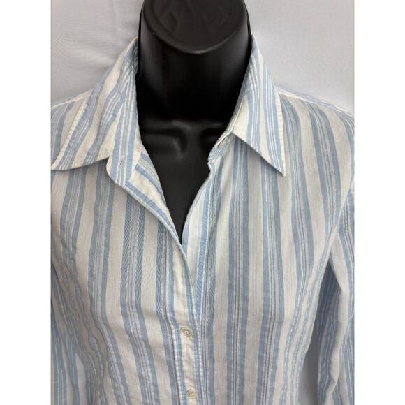 Theory Womens Button Front Long Sleeve Collared Shirt Striped White Blue Size S - Picture 2 of 9
